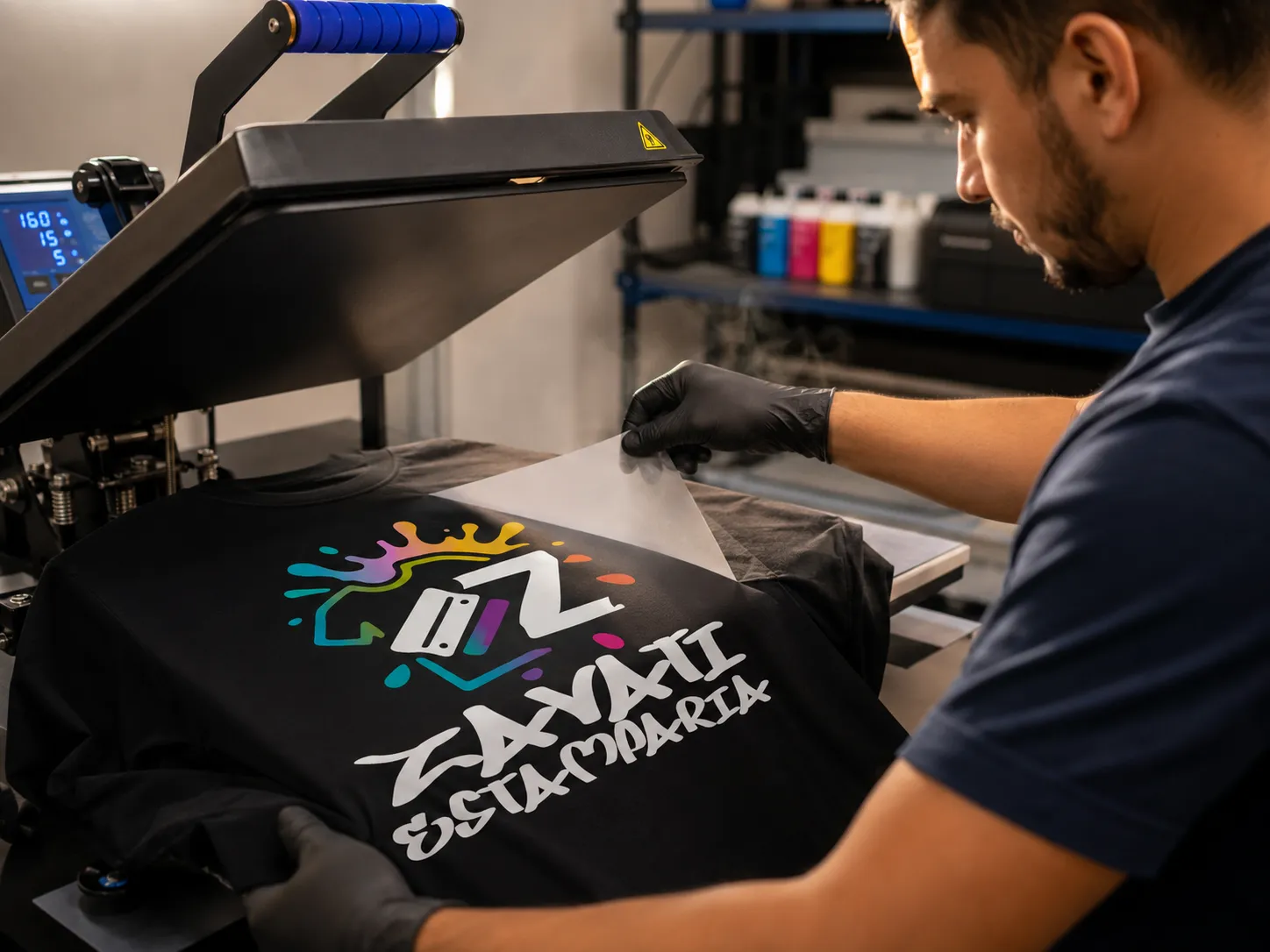 Aplicação de uma estampa DTF em camiseta