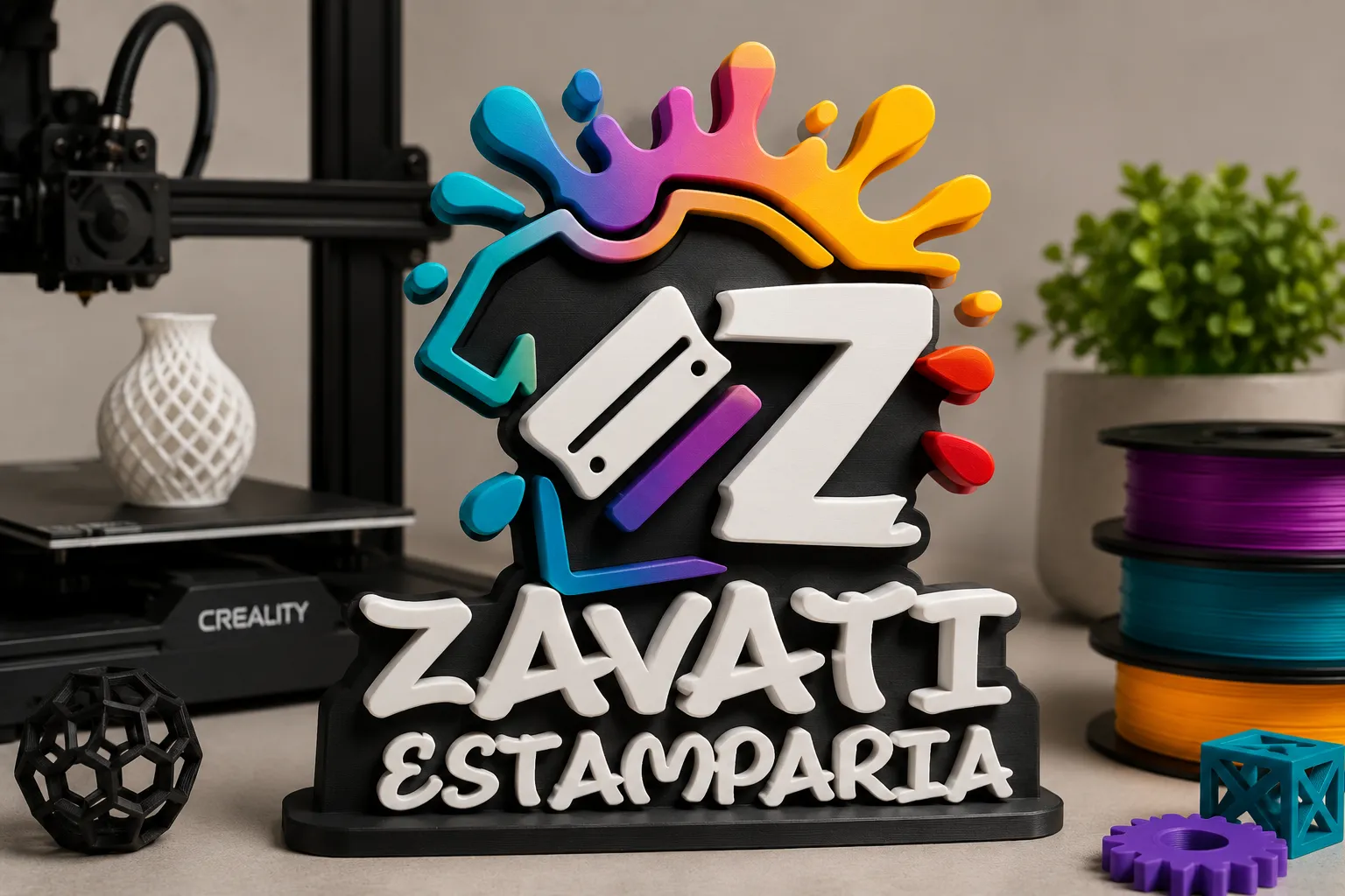 Impressão 3D com a logo da Zavati estamparia