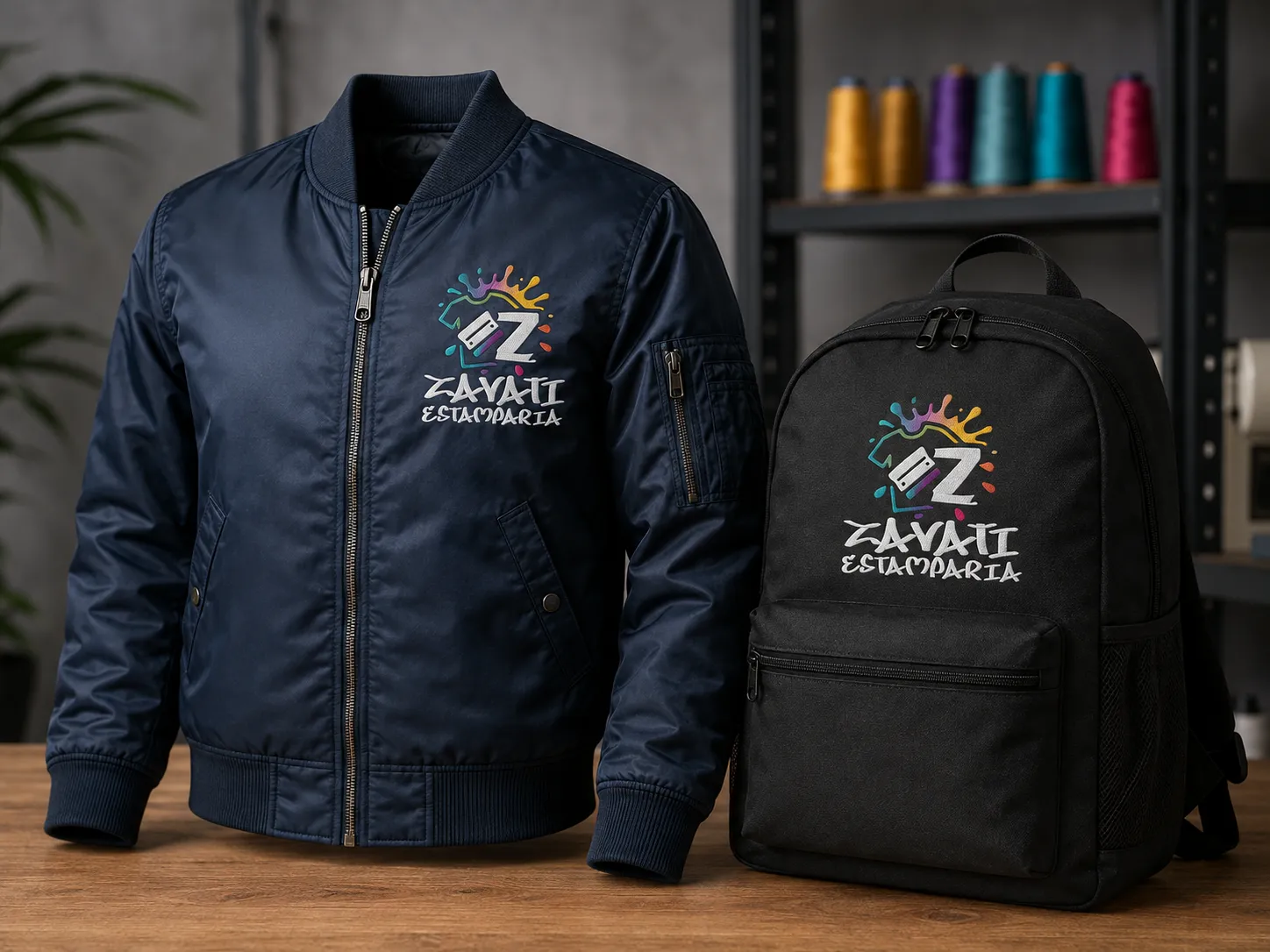 Jaquetas e bolsas personalizadas com bordado